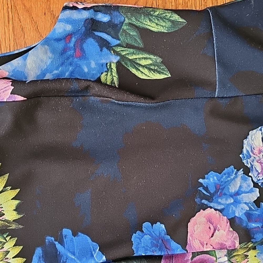 Sleeveless Black Floral Sheath Dress with Blue & Pink Blooms - Picture 2 of 3